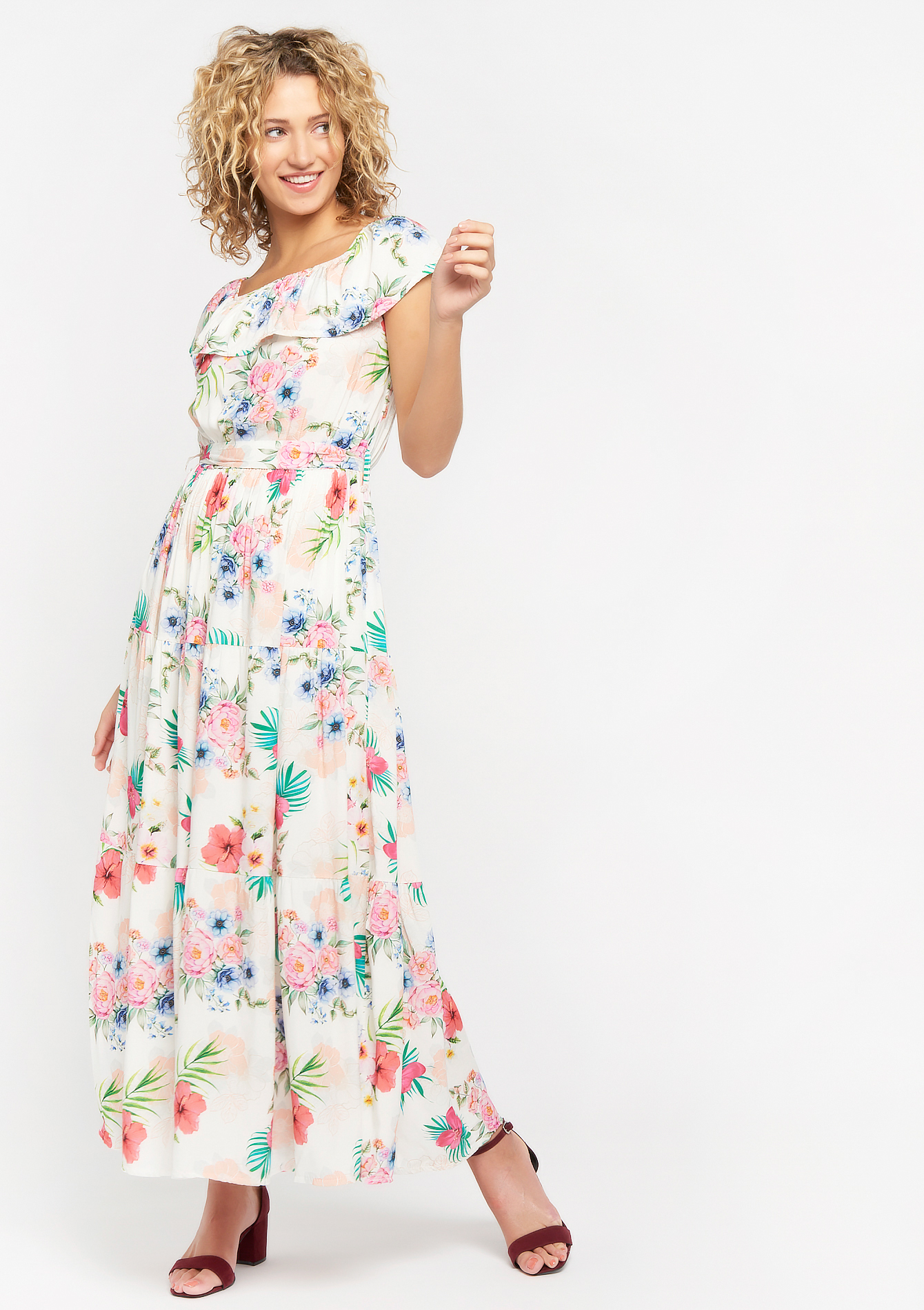 Maxi jurk met tropische print - NATURAL WHITE - 08601155_2510