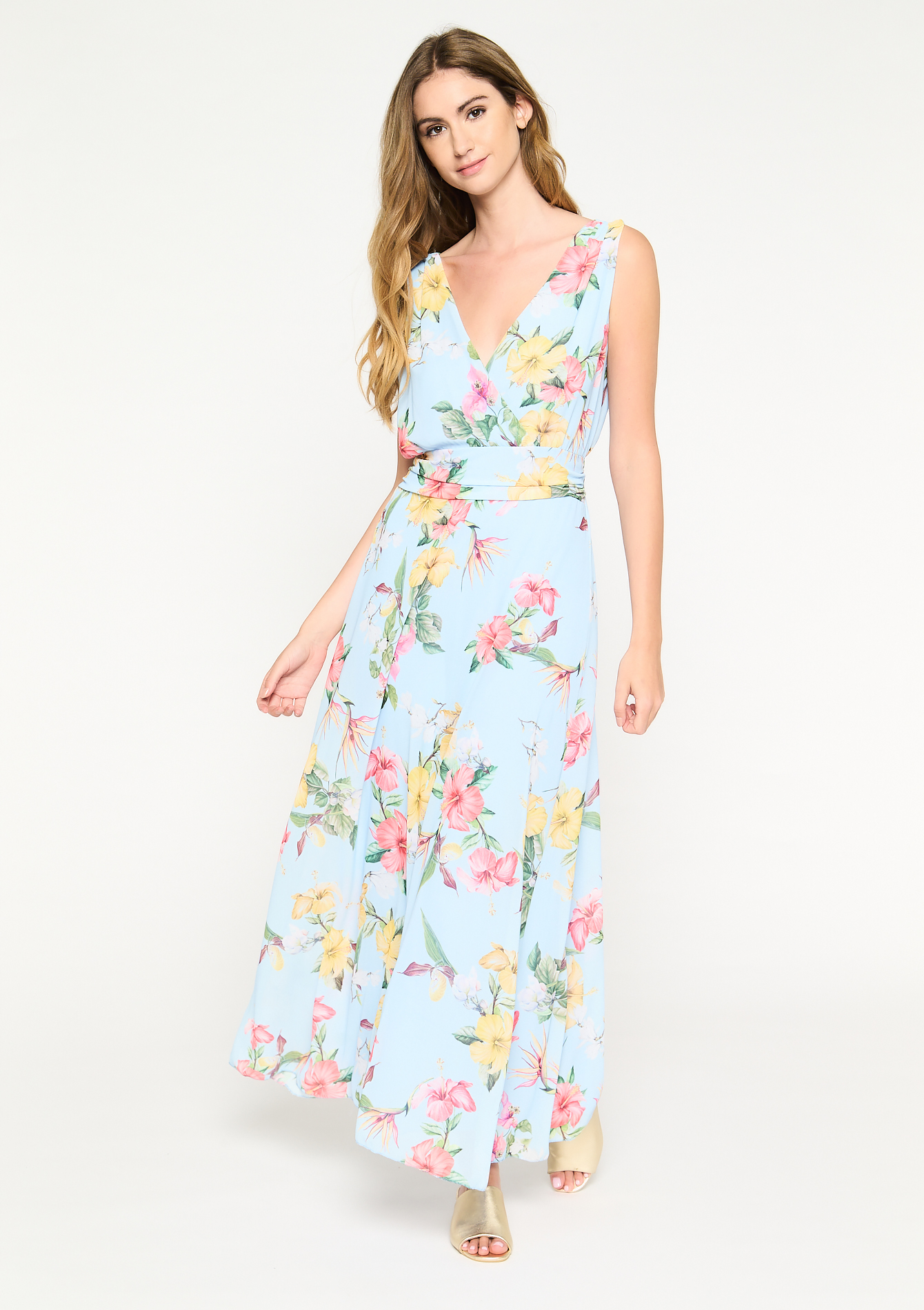 Maxi jurk met bloemenprint - LIGHT BLUE - 08601336_1709