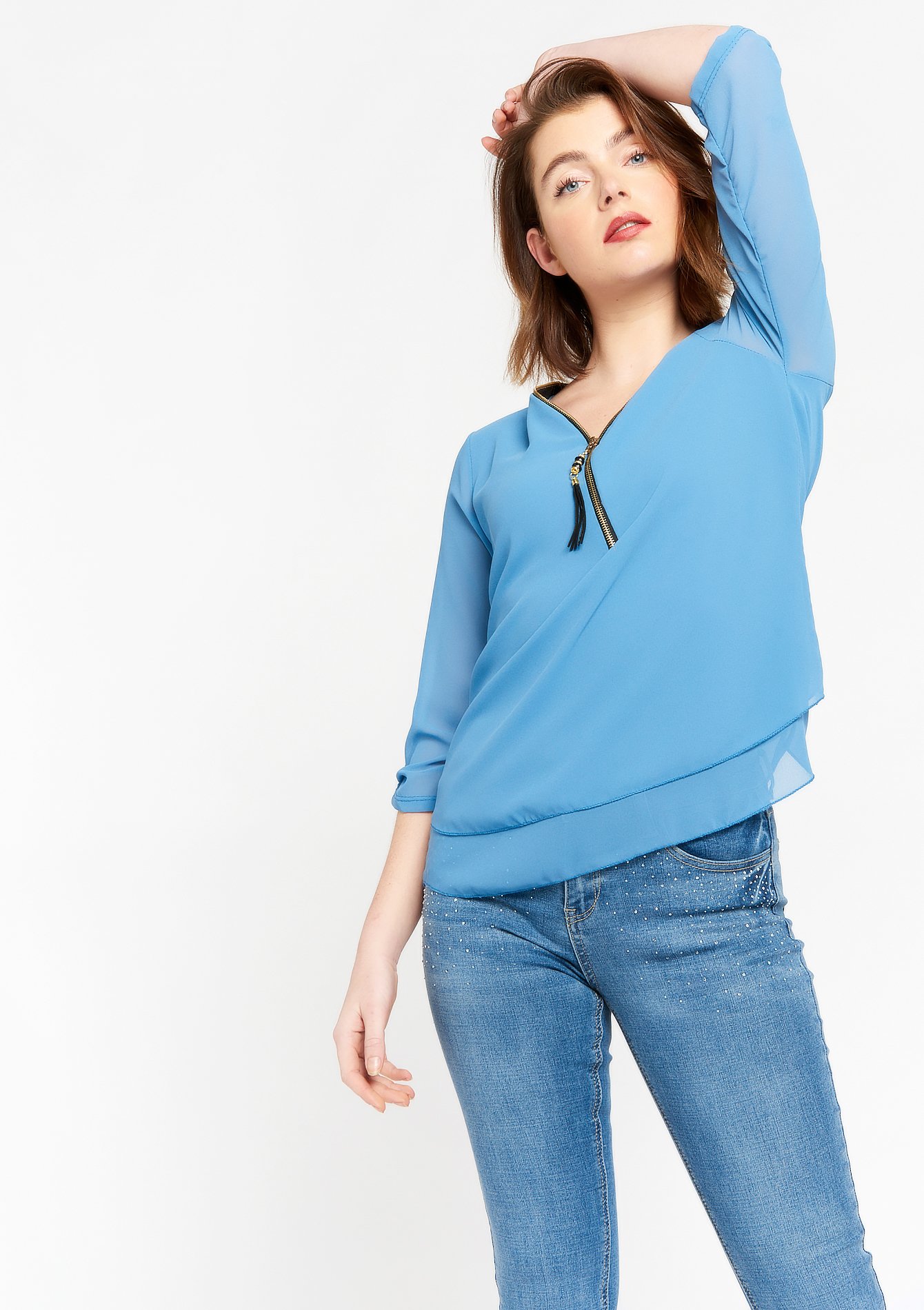 Blouse manches 3/4 et fermeture éclair