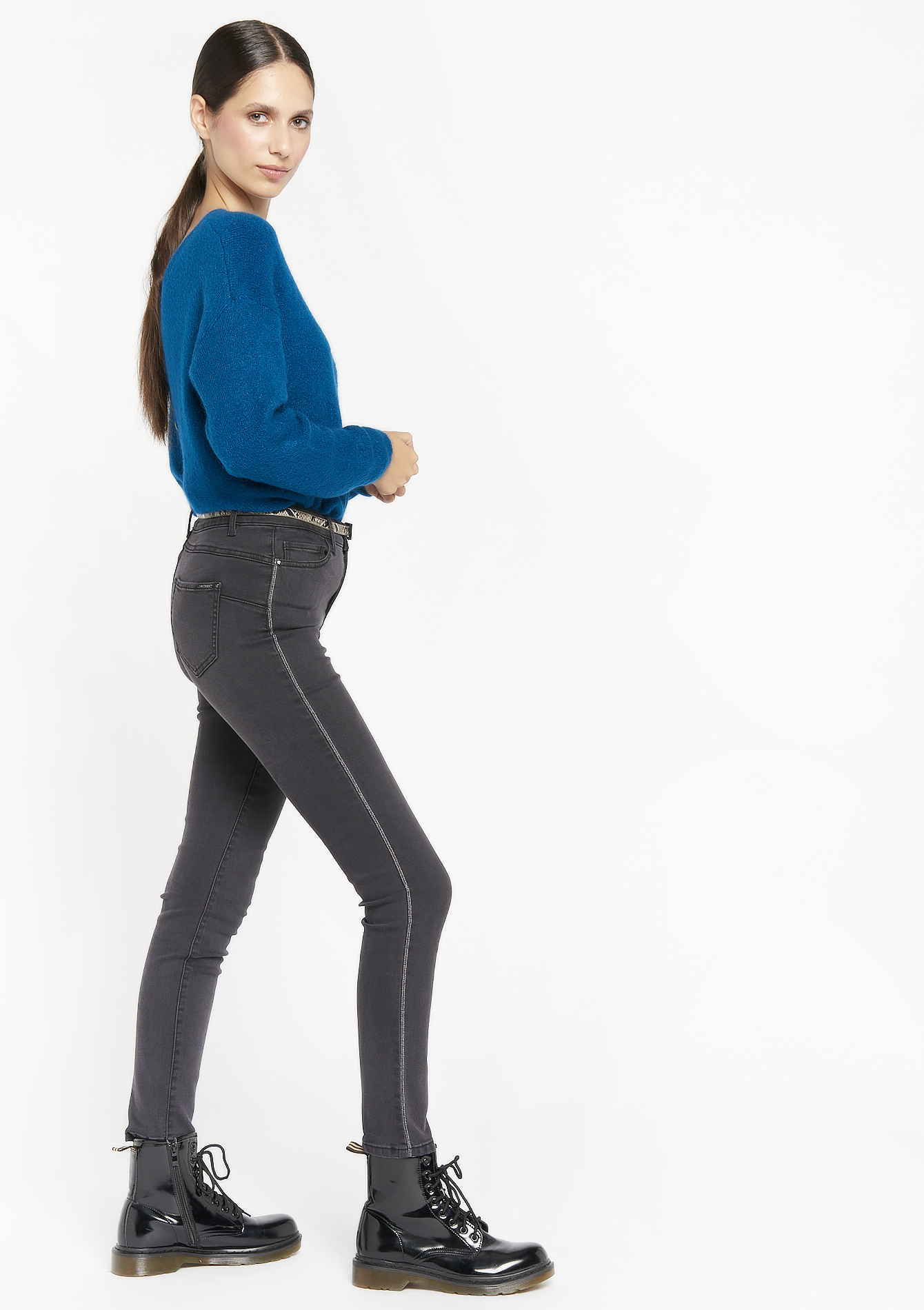 Jean skinny avec bande lurex