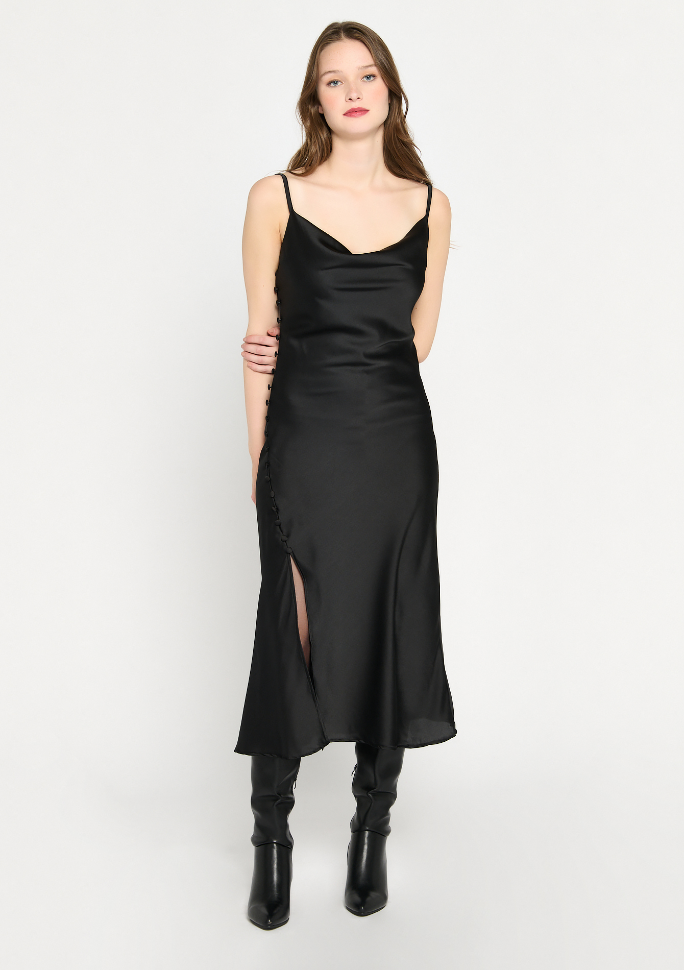 Satijnen slip-on jurk - BLACK BEAUTY - 08601497_2600