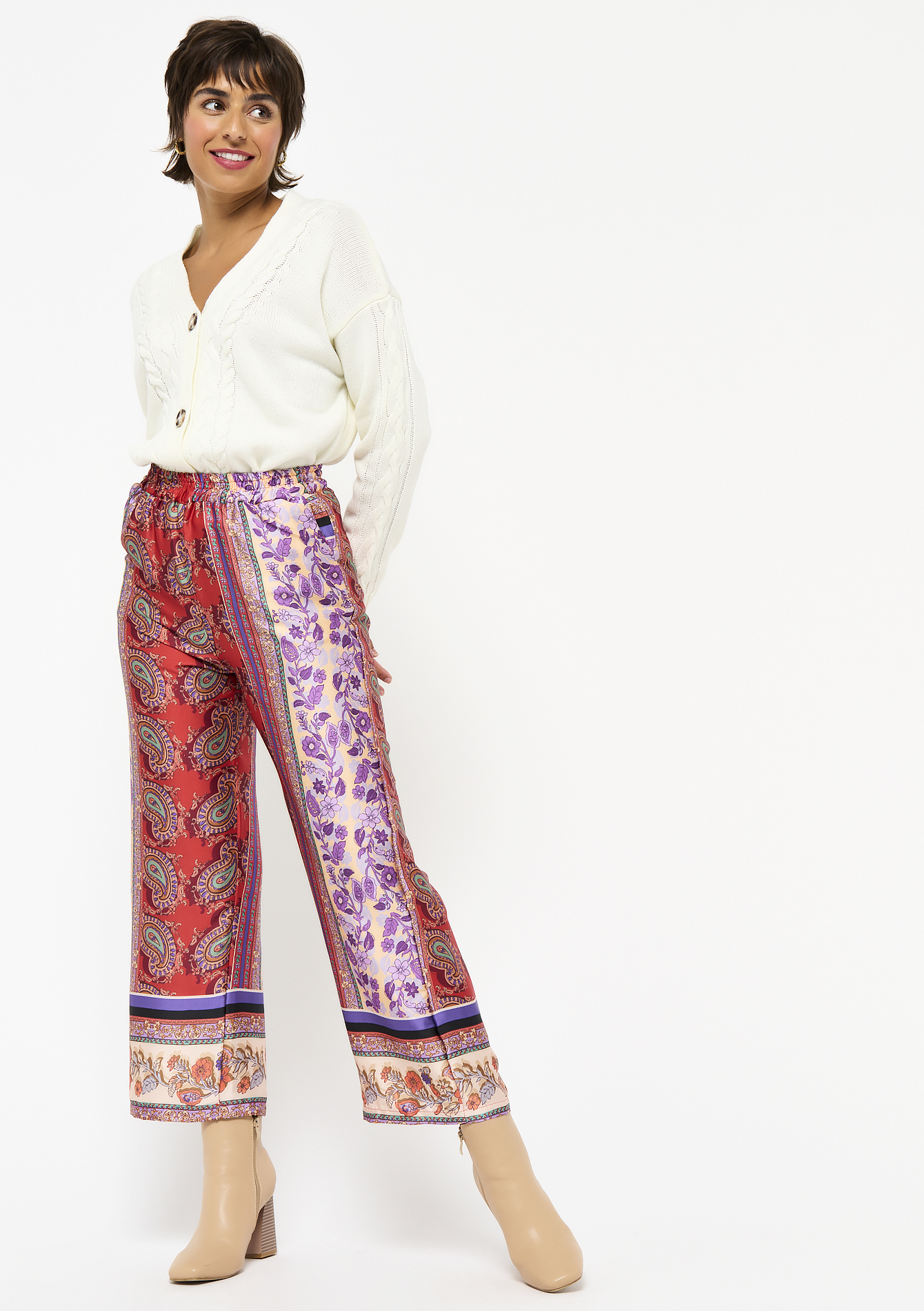 Pantalon large à imprimé paisley
