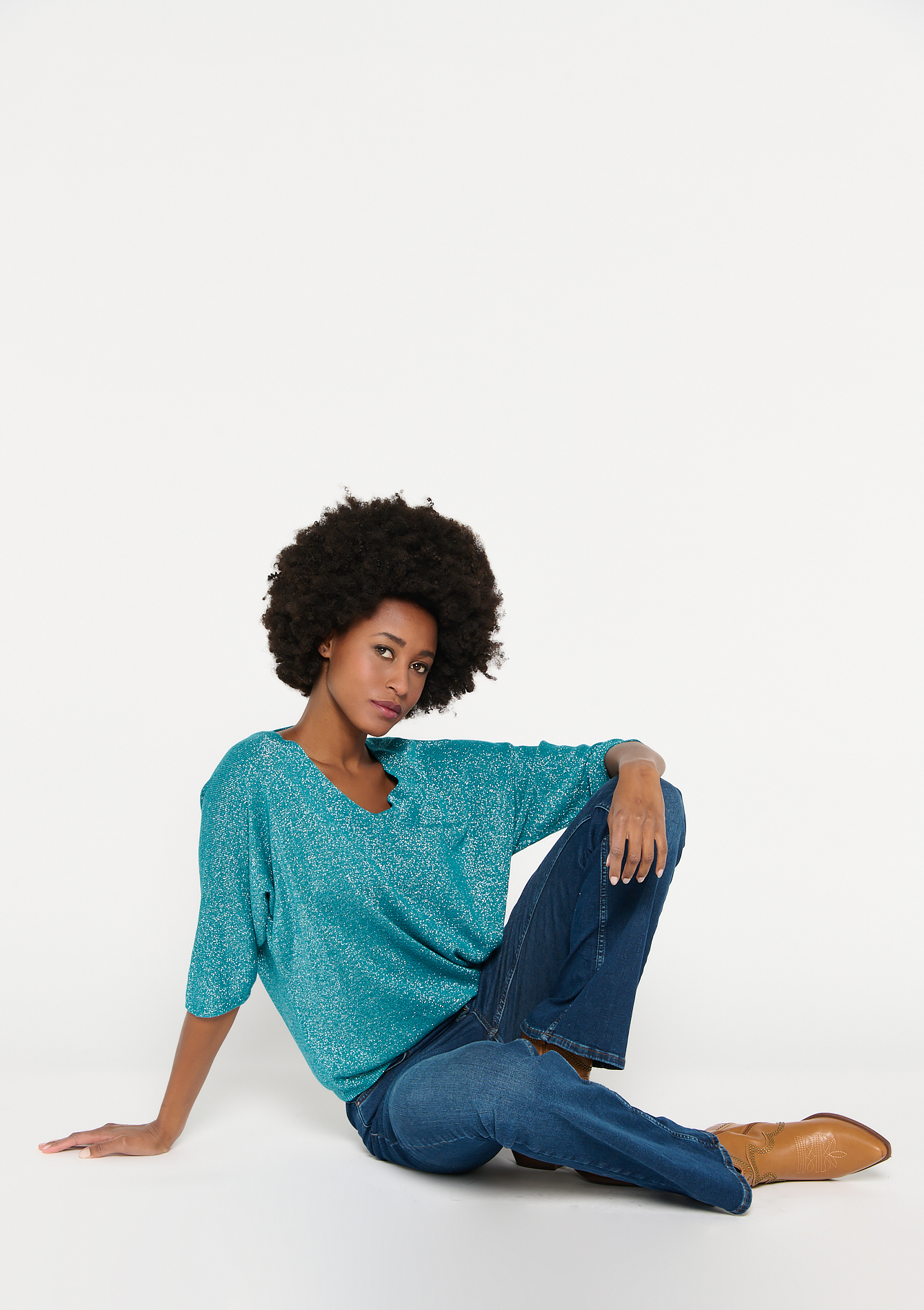 Pull en lurex a manches chauve-souris