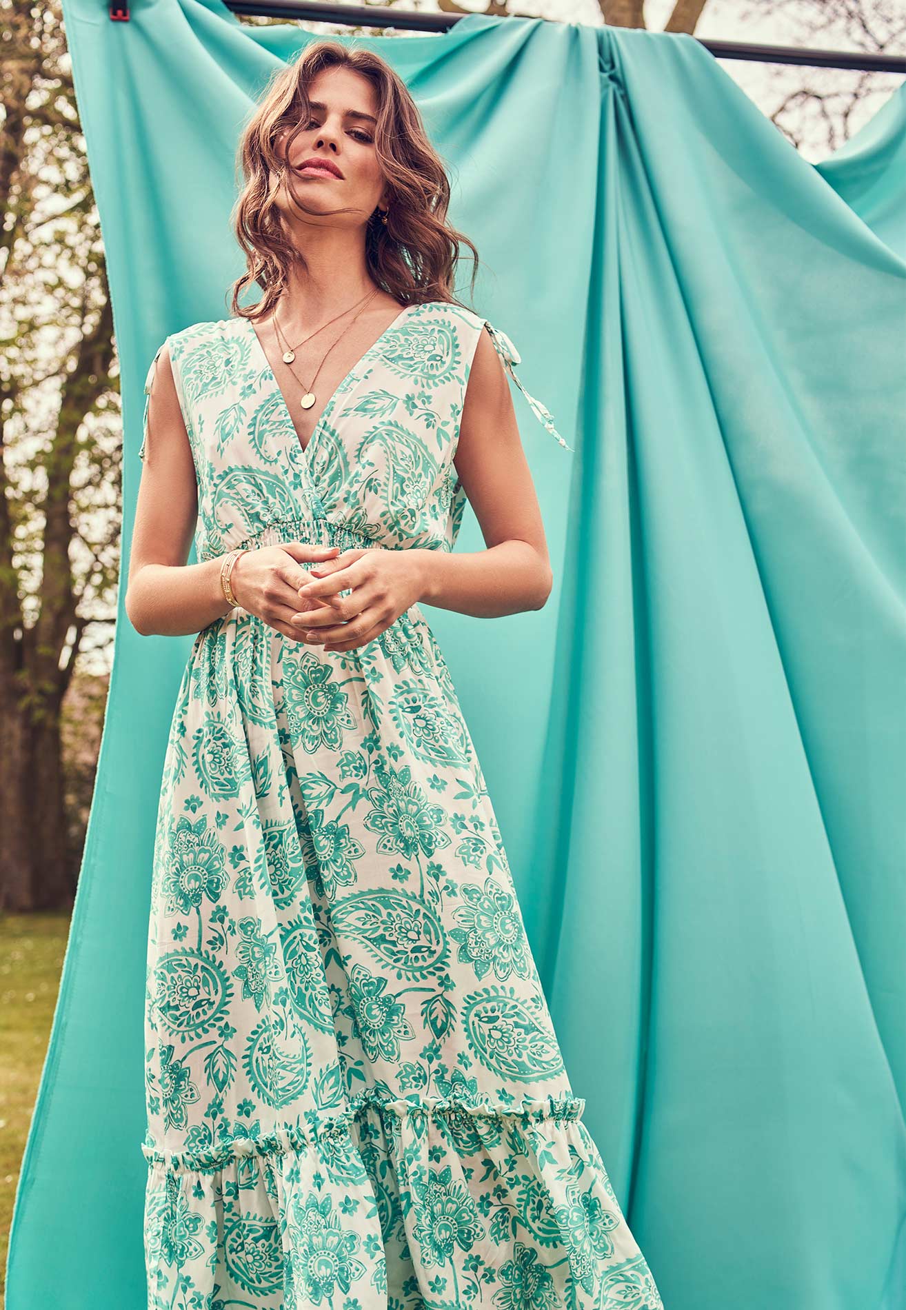 Lange jurk met paisley print, , hi-res