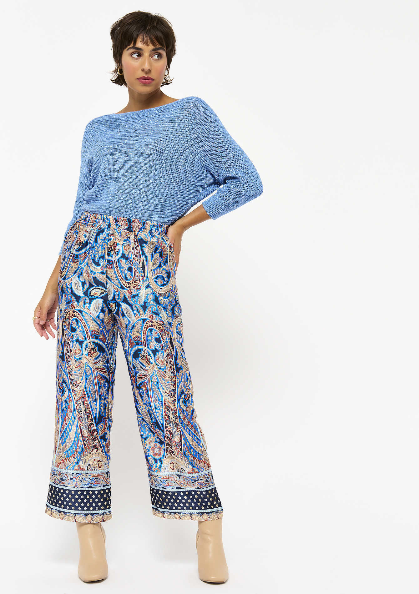 Pantalon large à imprimé paisley