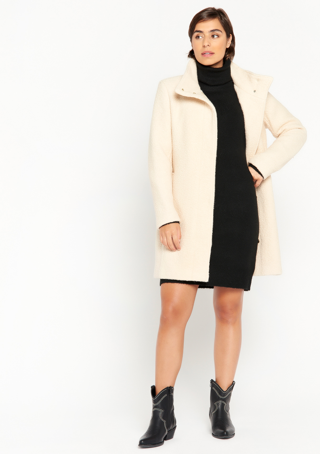 Long wollen coat with high-neck - OFFWHITE - 23000391_1001