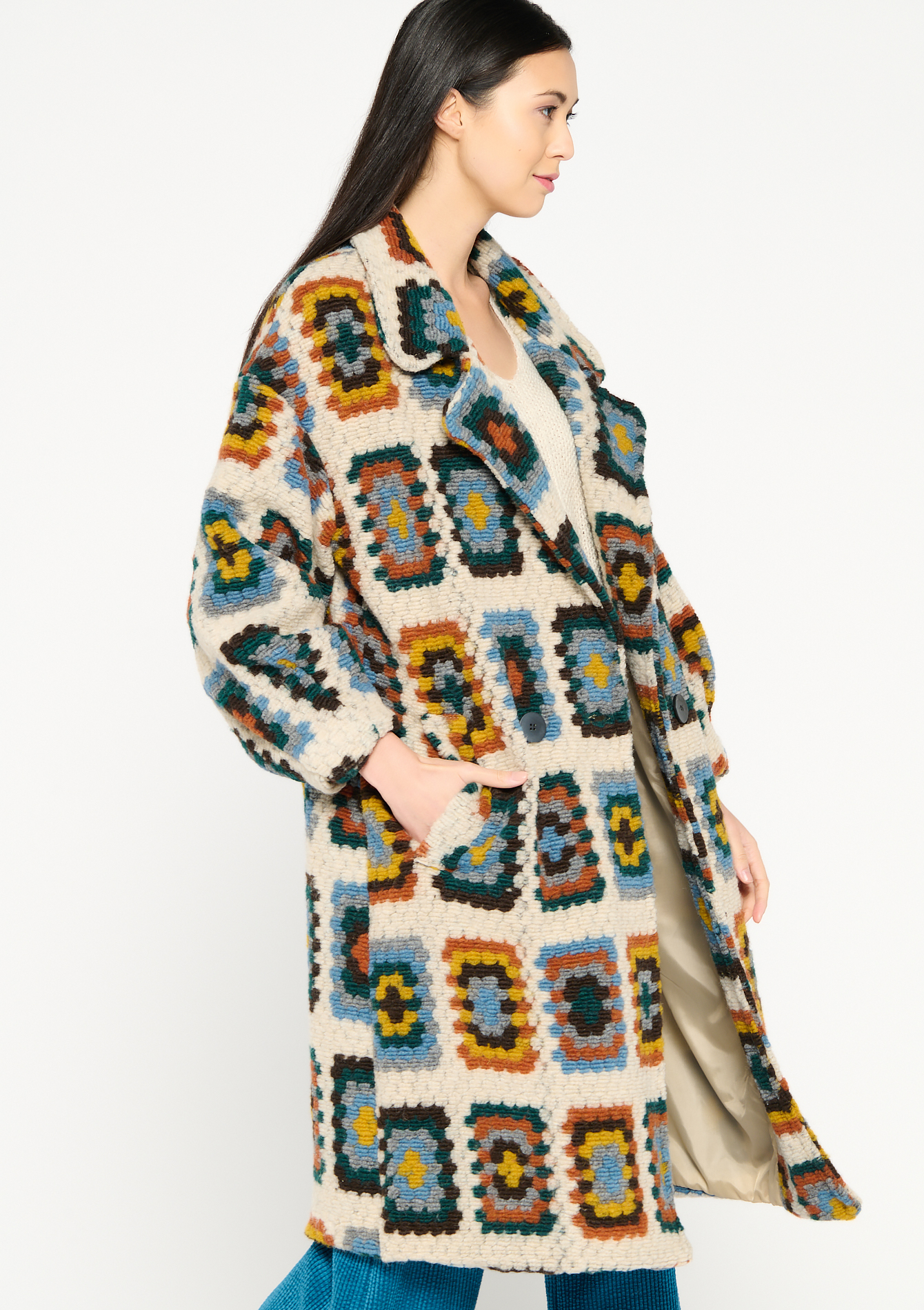 Manteau long a imprimé ethnique