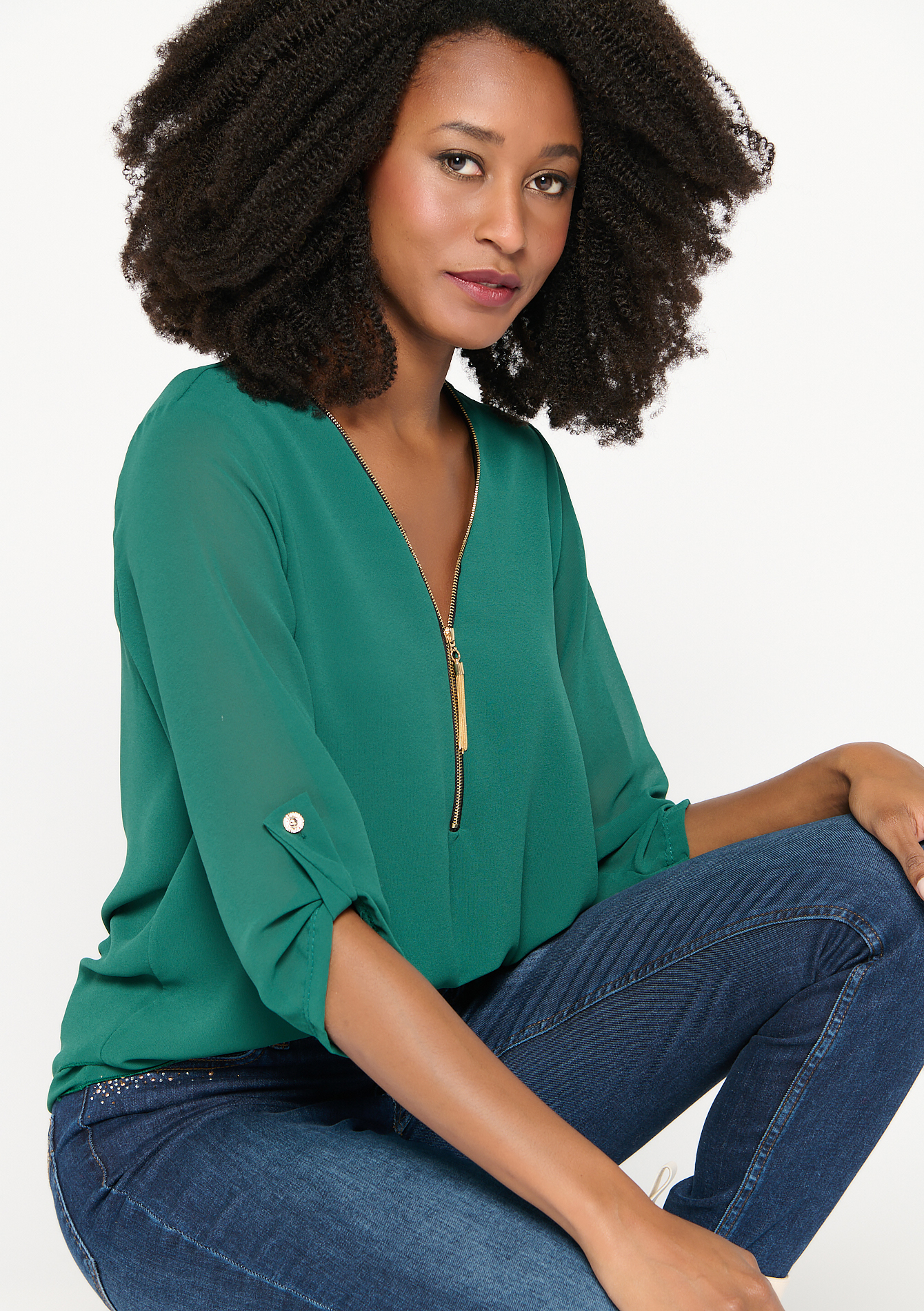 Blouse manches 3/4 et fermeture éclair