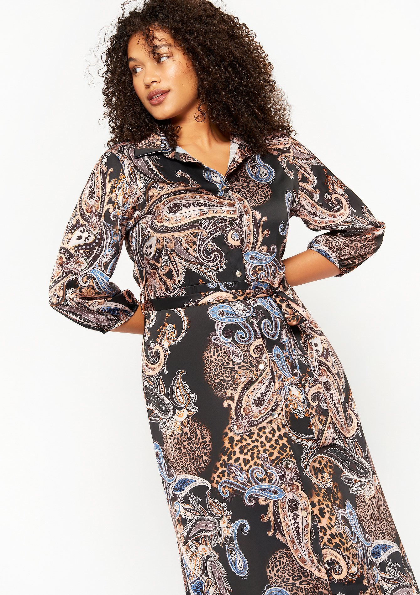Lange hemd jurk met paisley print - BLACK BEAUTY - 08601459_2600