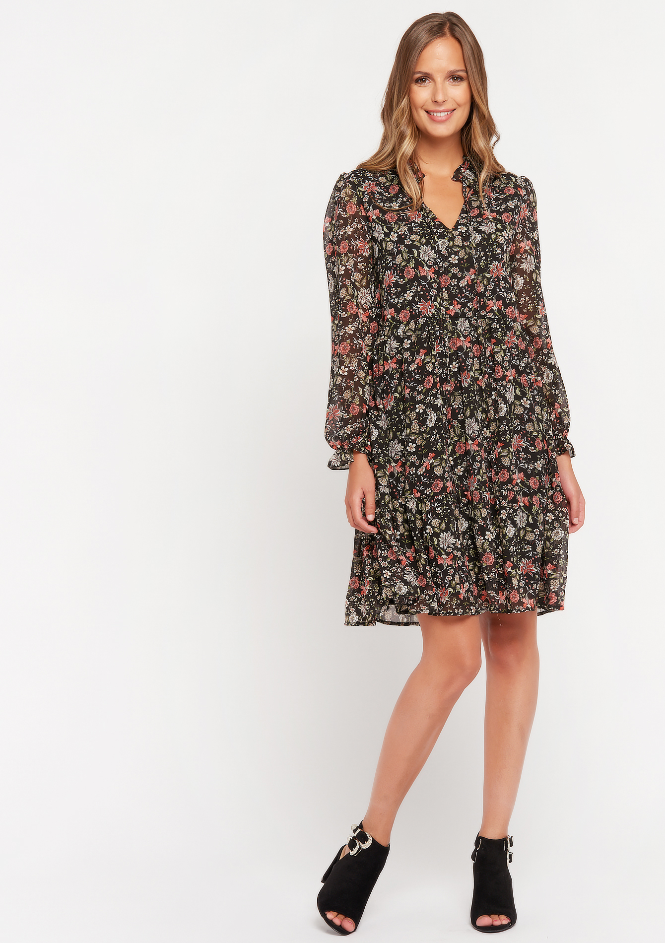 Mini jurk met bloemenprint - BLACK BEAUTY - 08102327_2600