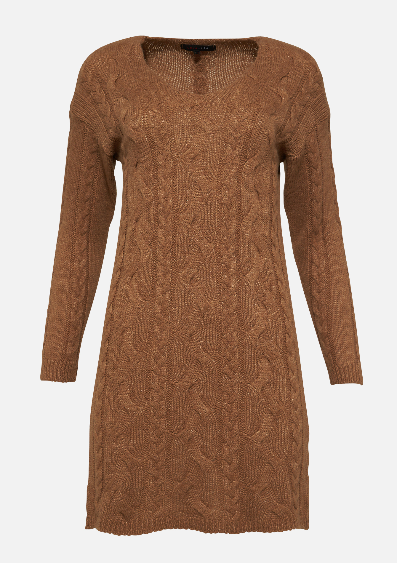 Cable knit sweater dress - CAMEL SAND - 08102427_3810