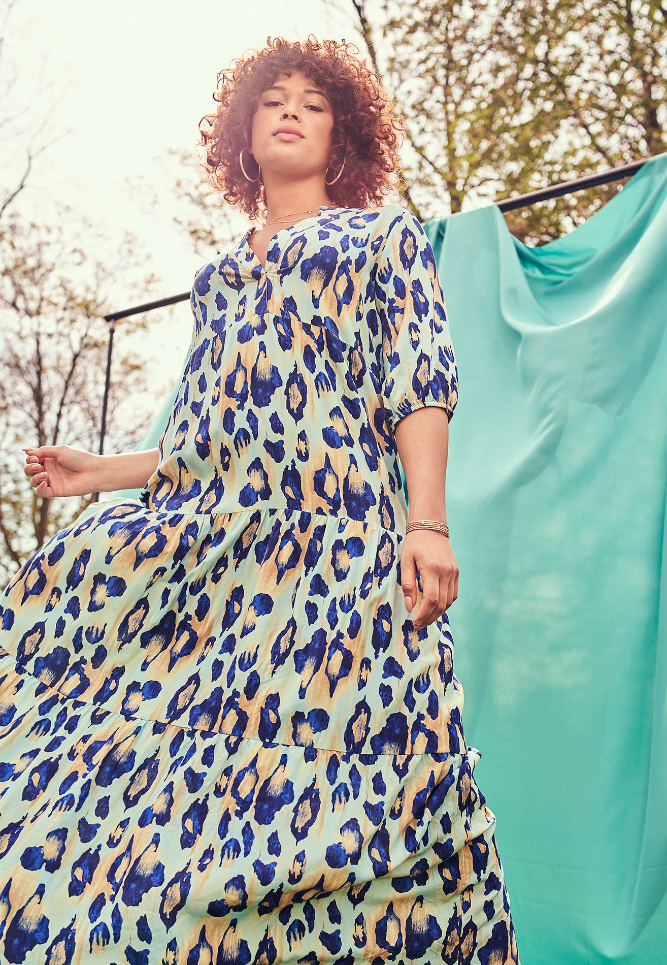 Lange jurk met kleurrijke luipaard print, , hi-res