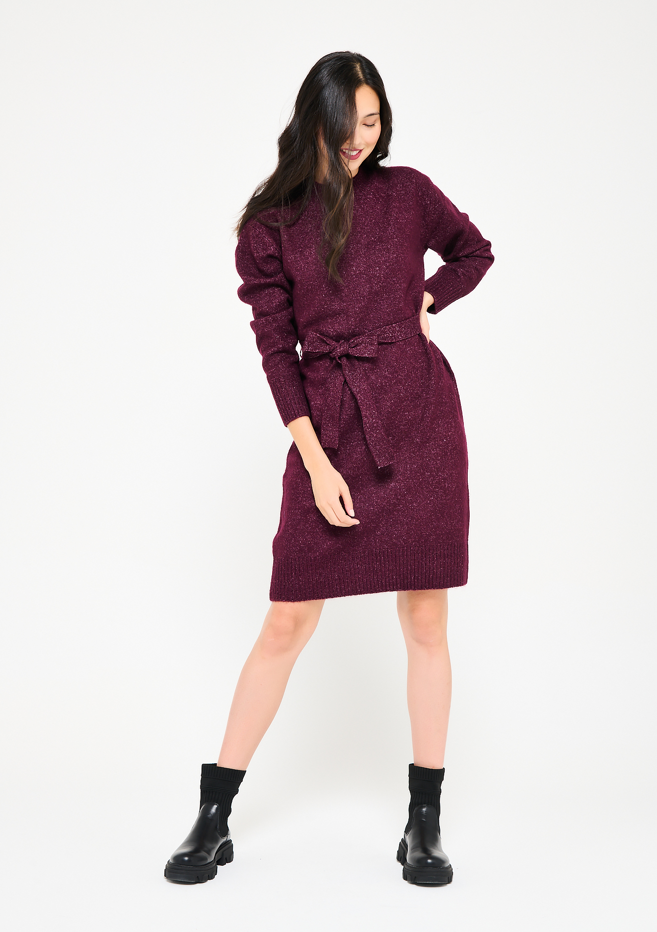 Robe pull avec lurex et ceinture