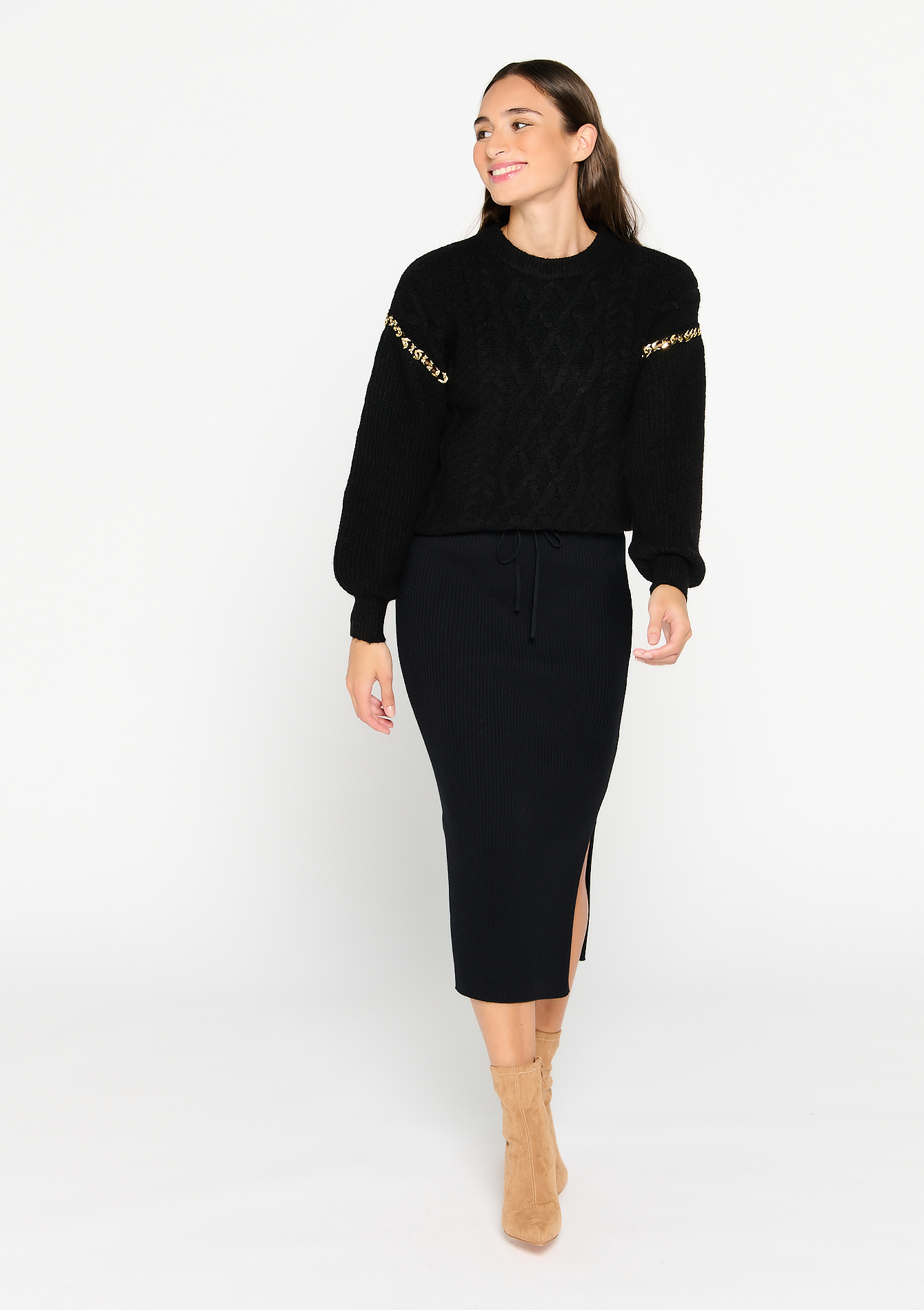 Pull à manches ballon et chaîne