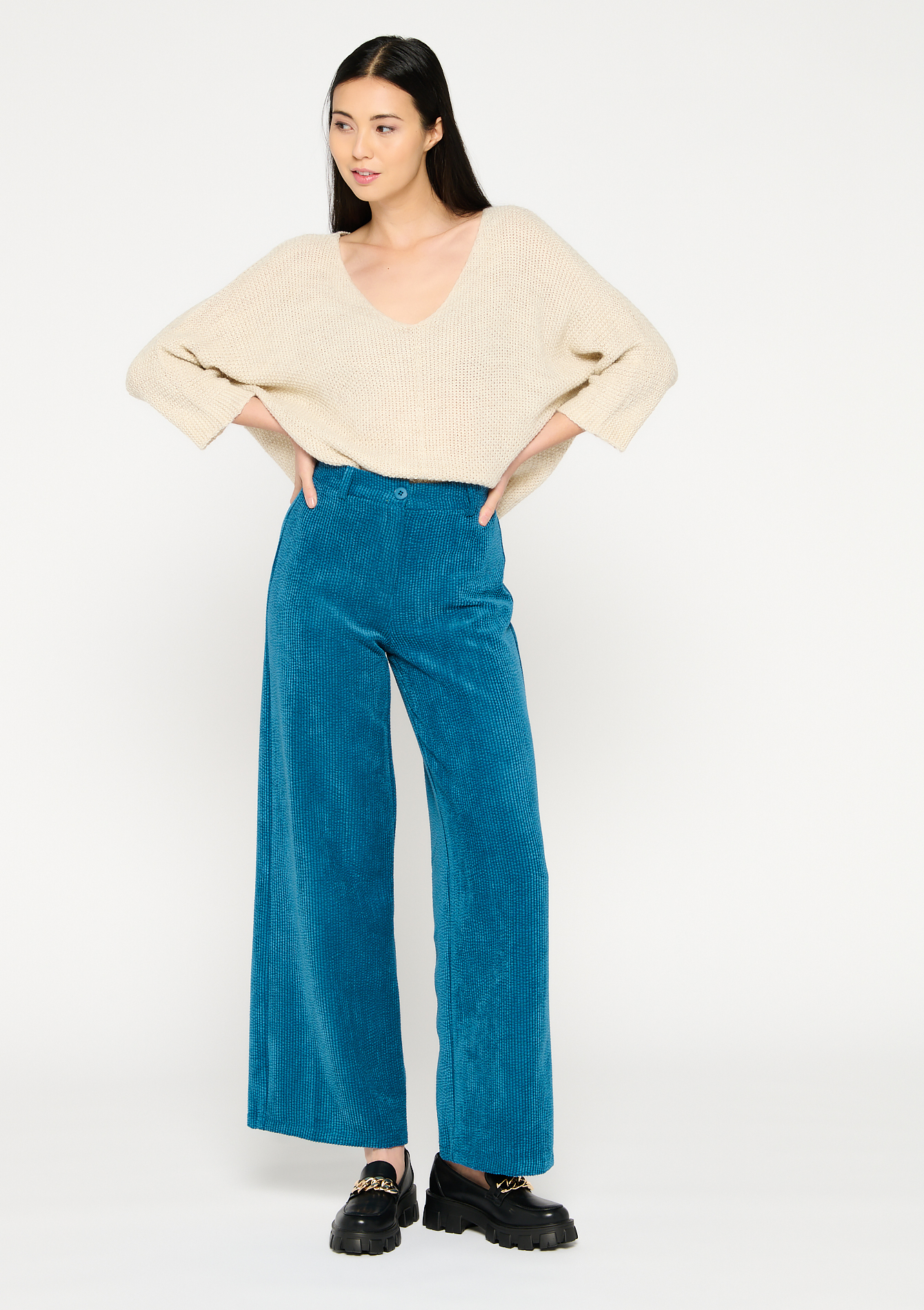 Pantalon large en velours cotelé