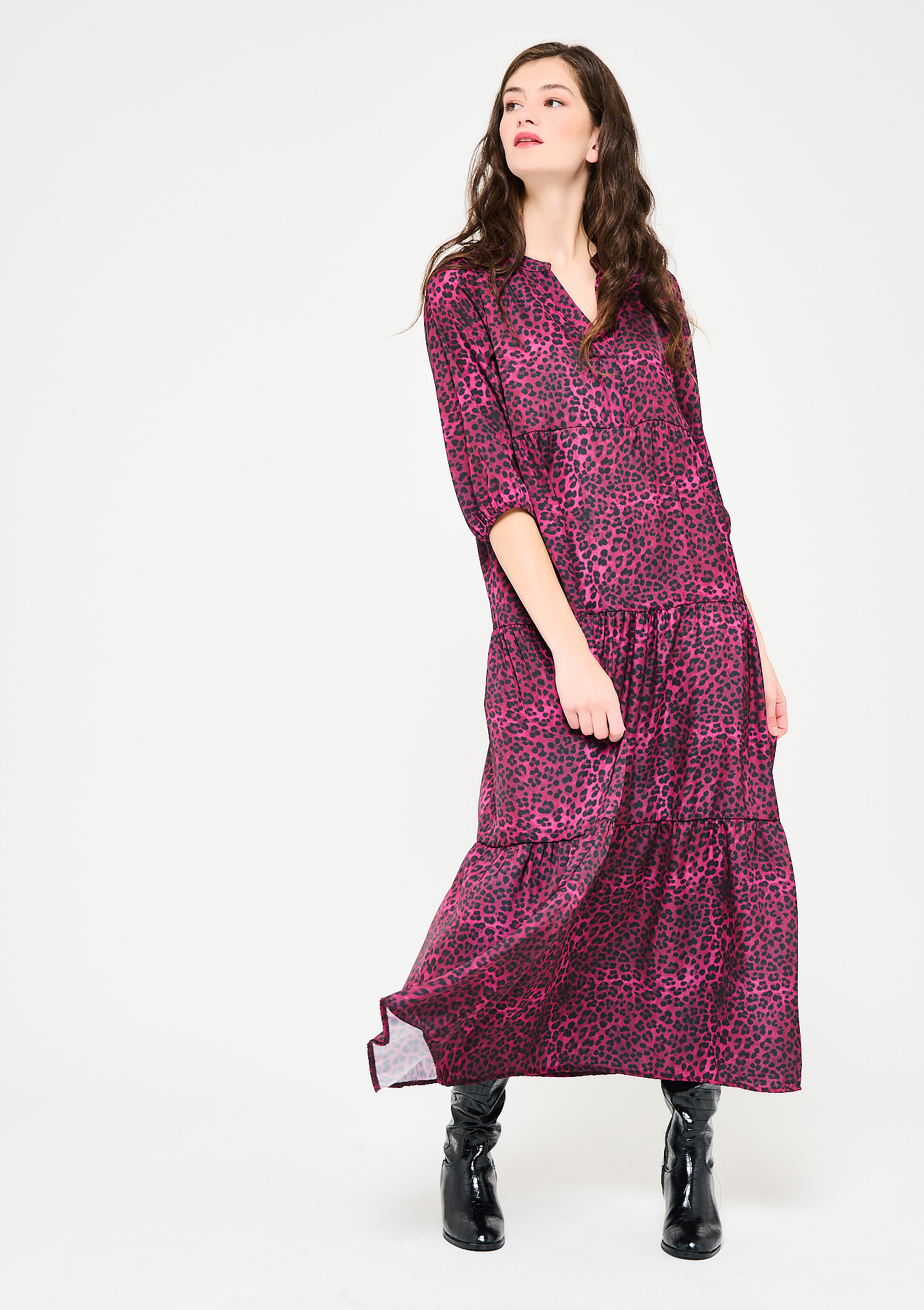 Lange jurk met luipaard print - VIOLINE - 08601460_16