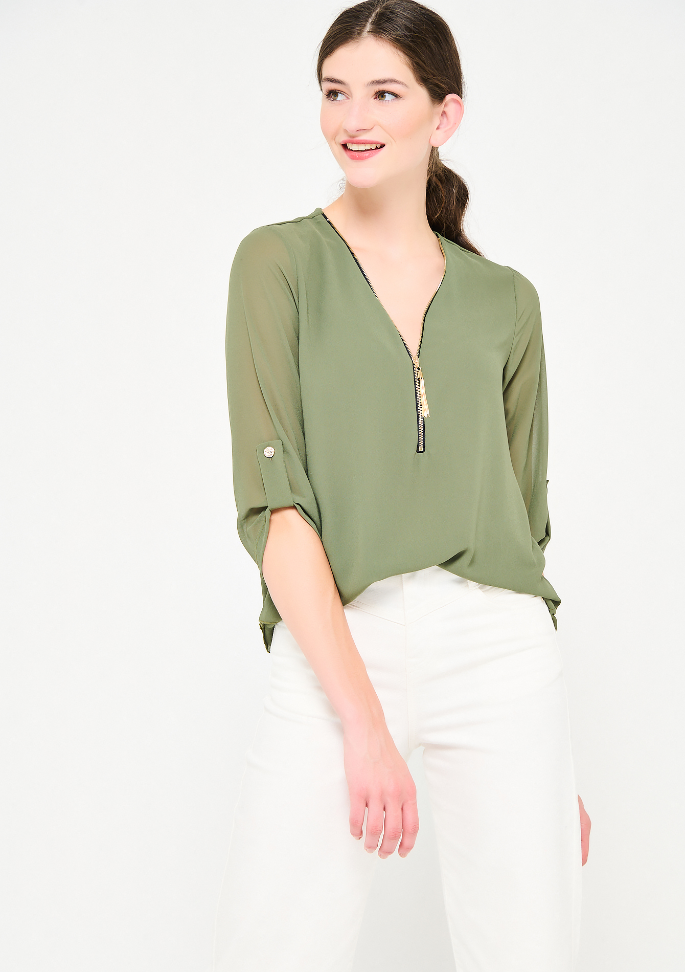 Blouse manches 3/4 et fermeture éclair