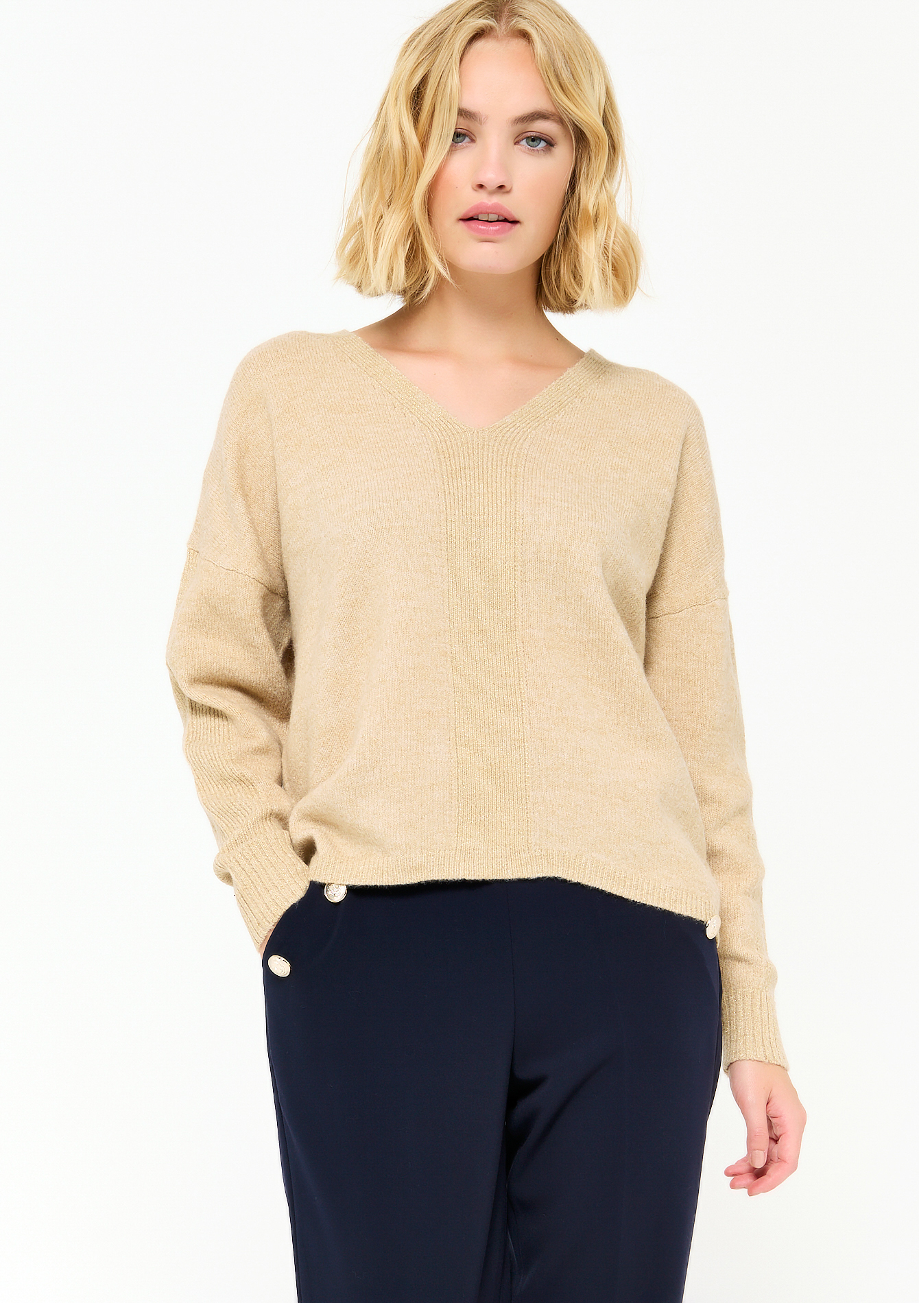 Pull tricot en lurex à col V