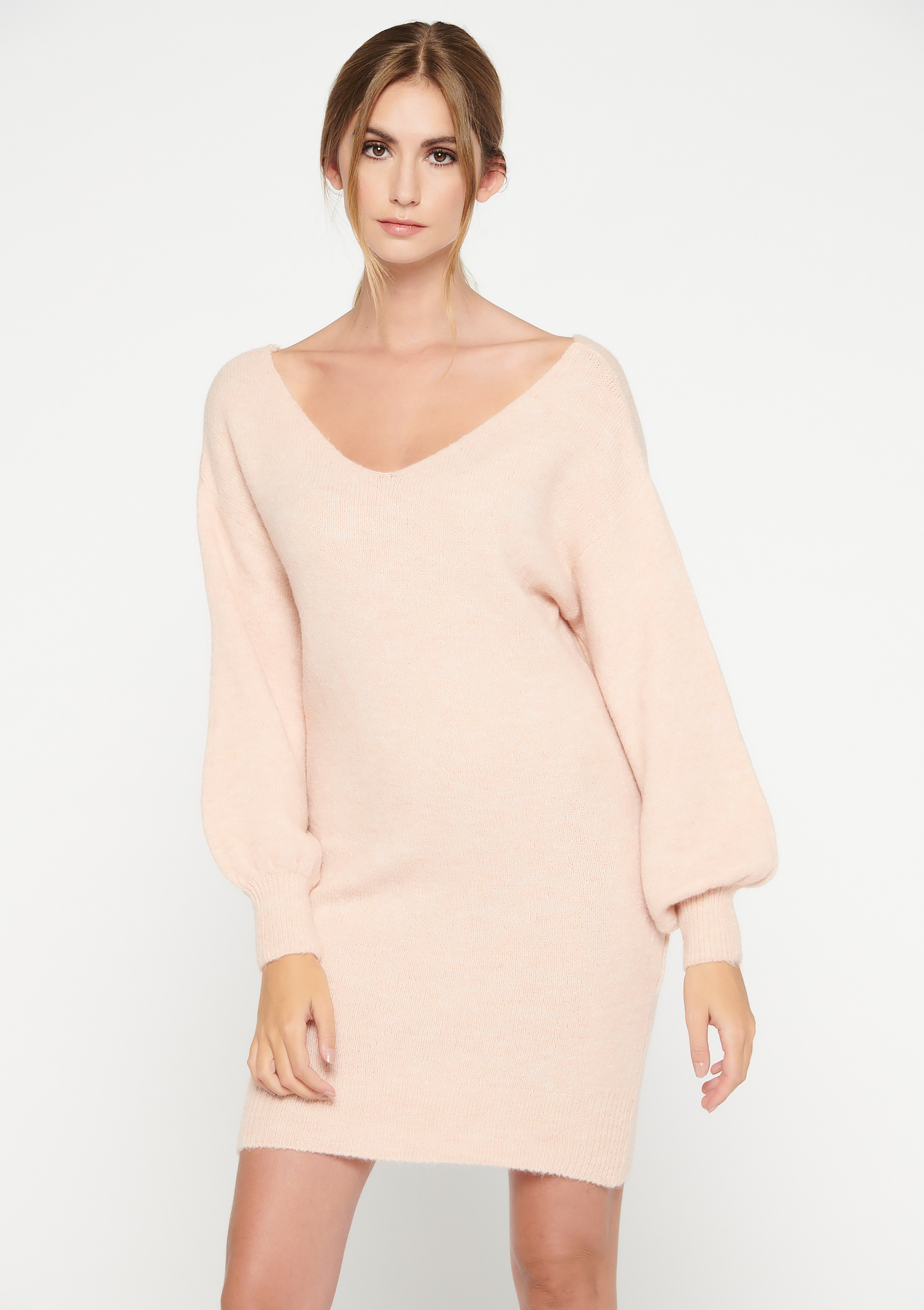 Long sleeved sweater dress - NUDE PEACH - 15000487_301