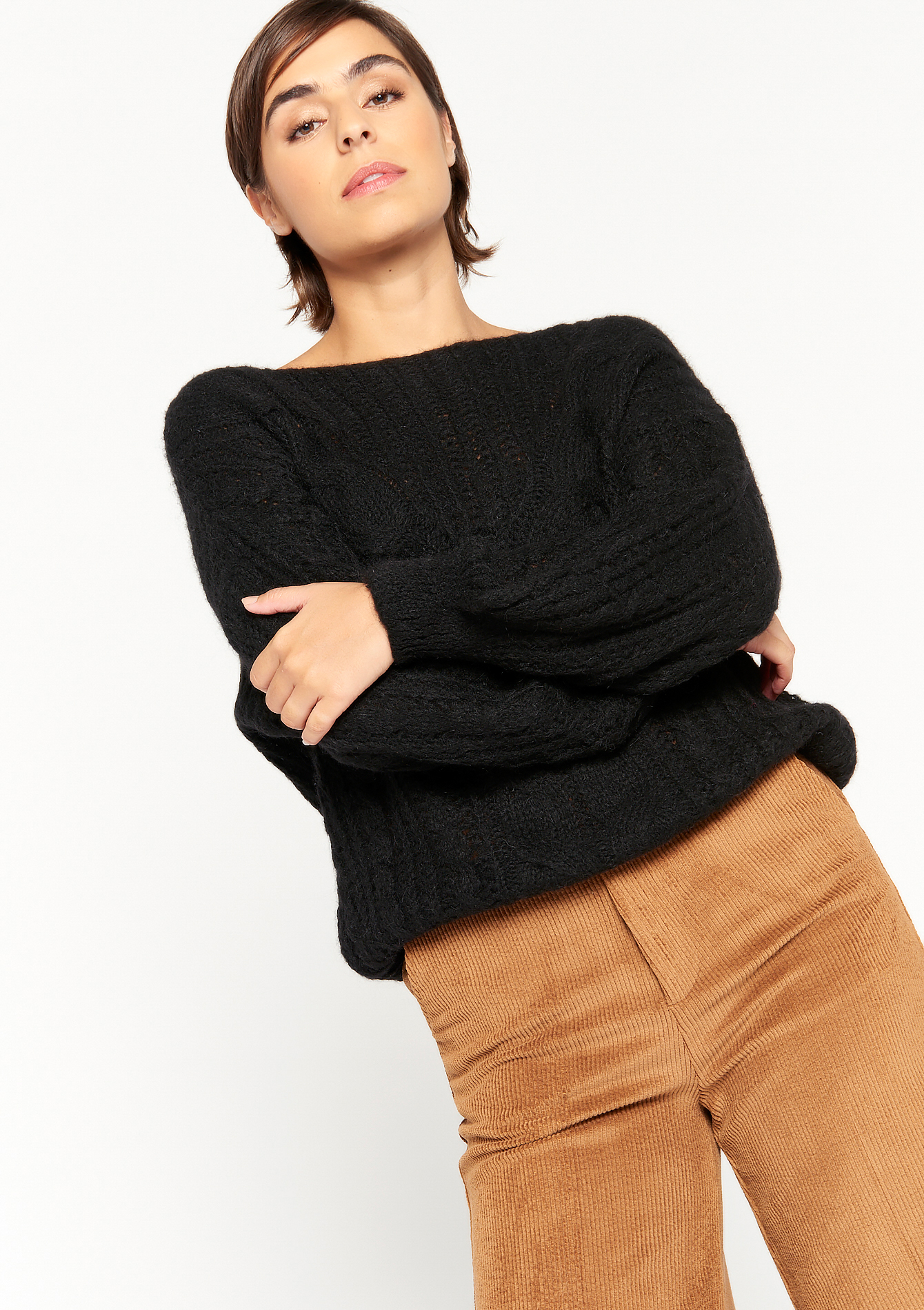 Cable-knit sweater - BLACK - 04005720_1119