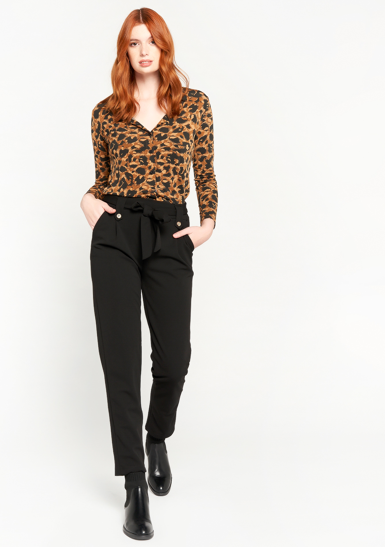 Paper bag trousers with belt - BLACK - 06600524_1119