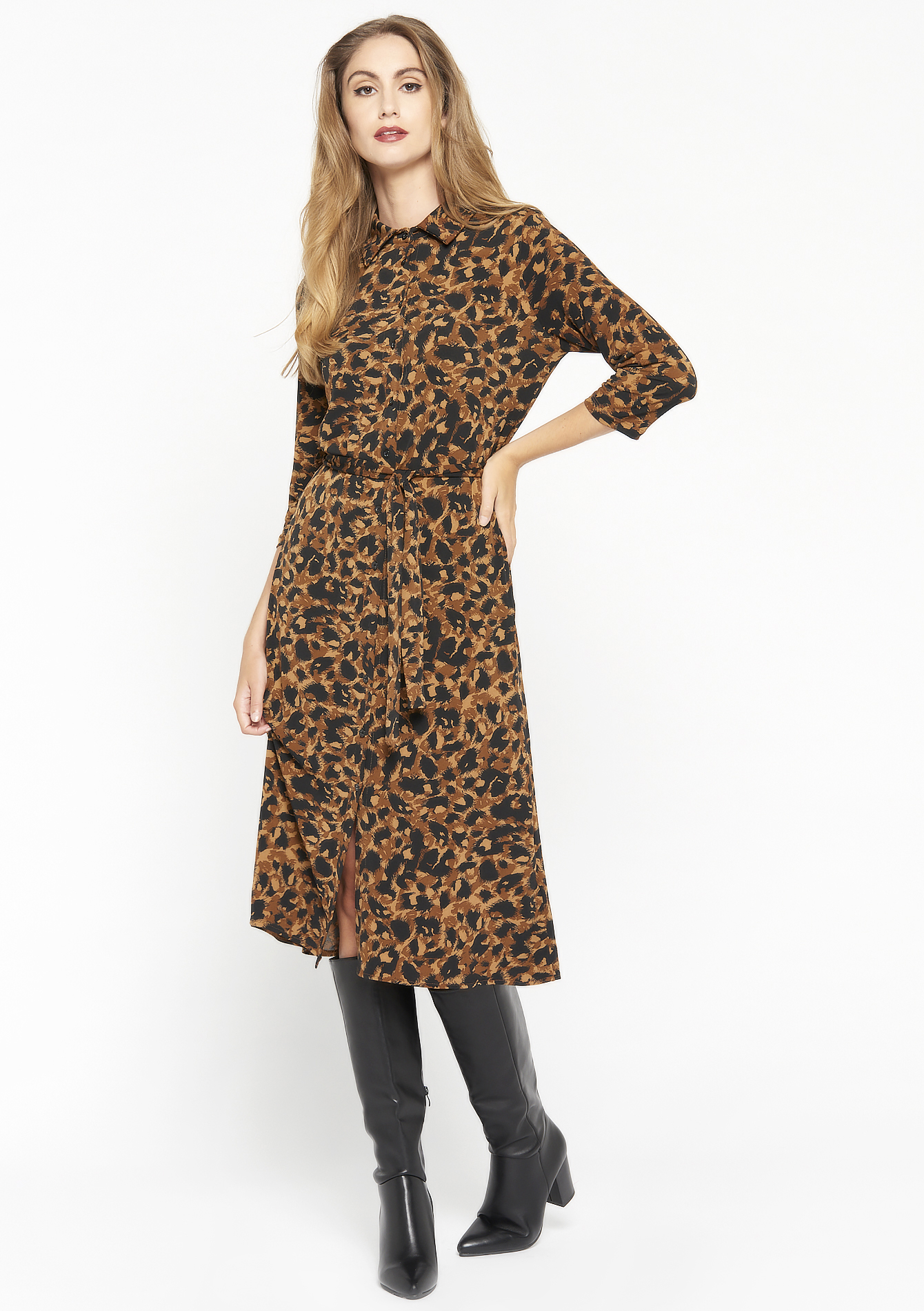 Robe chemise a imprimé léopard - CARAMEL COFFEE - 08102689_952