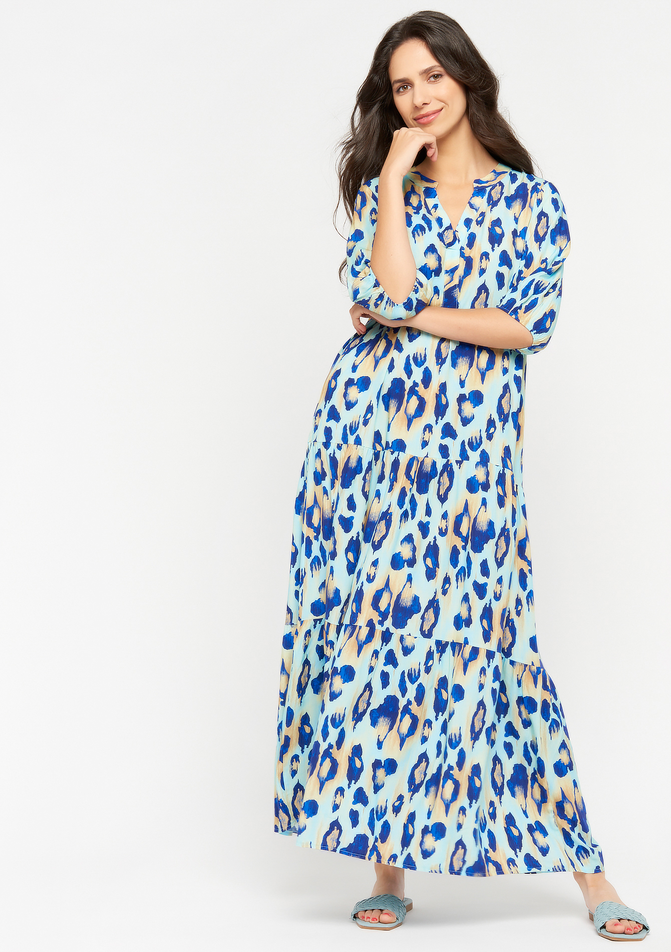 Lange jurk met kleurrijke luipaard print - BLUE ELECTRICAL - 08601393_2805