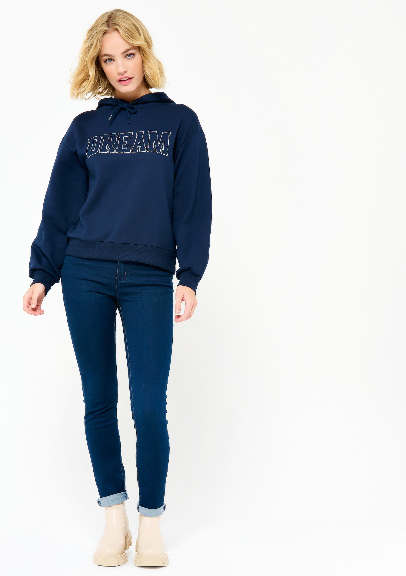 Hooded jumper with text - NAVY BLUE - 03001652_1651