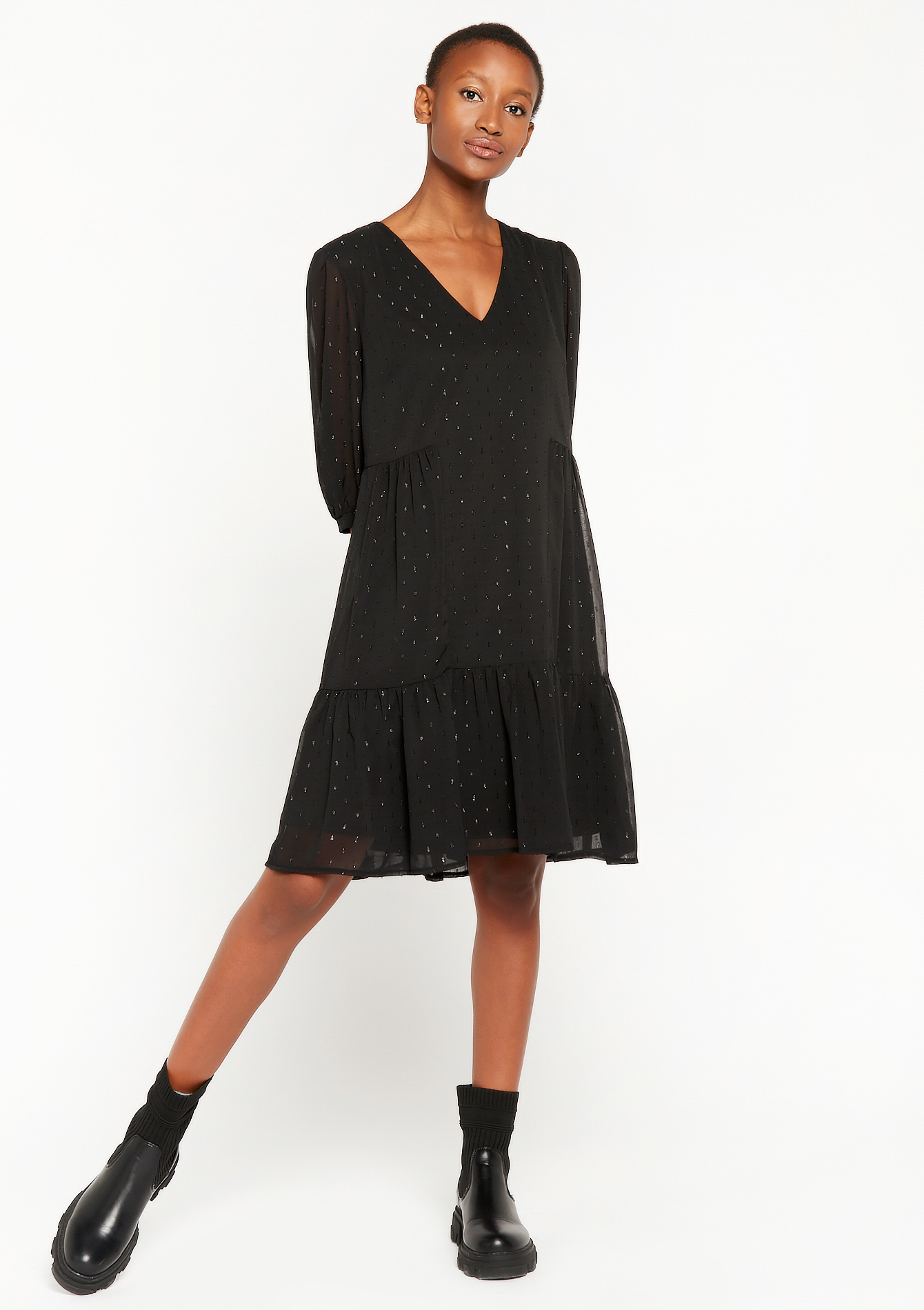 Robe babydoll avec détails en lurex