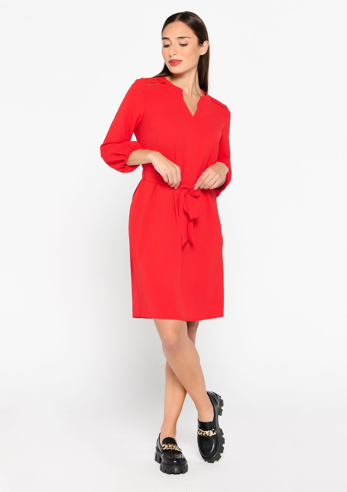 Rechte jurk met riem - RED DHALIA - 08102682_1433