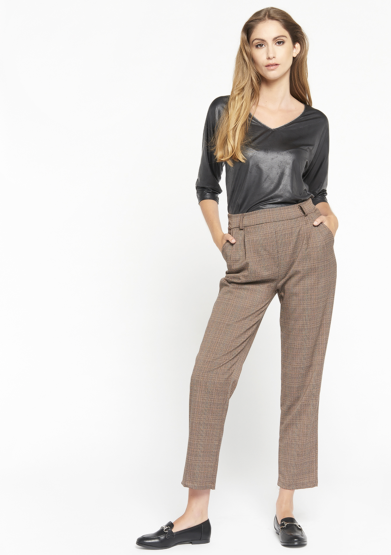 Classic trousers in fine check - BROWNIE - 06600529_959