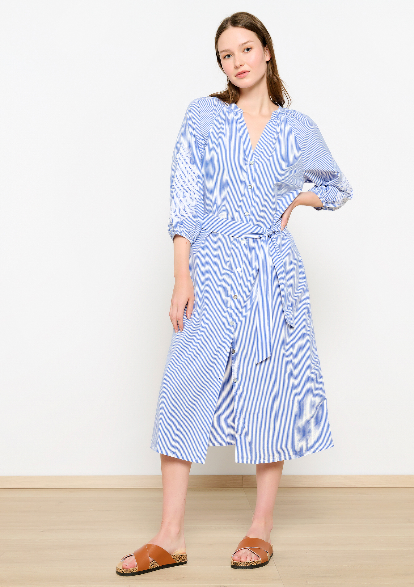 Poplin shirt dress with embroidery, , hi-res