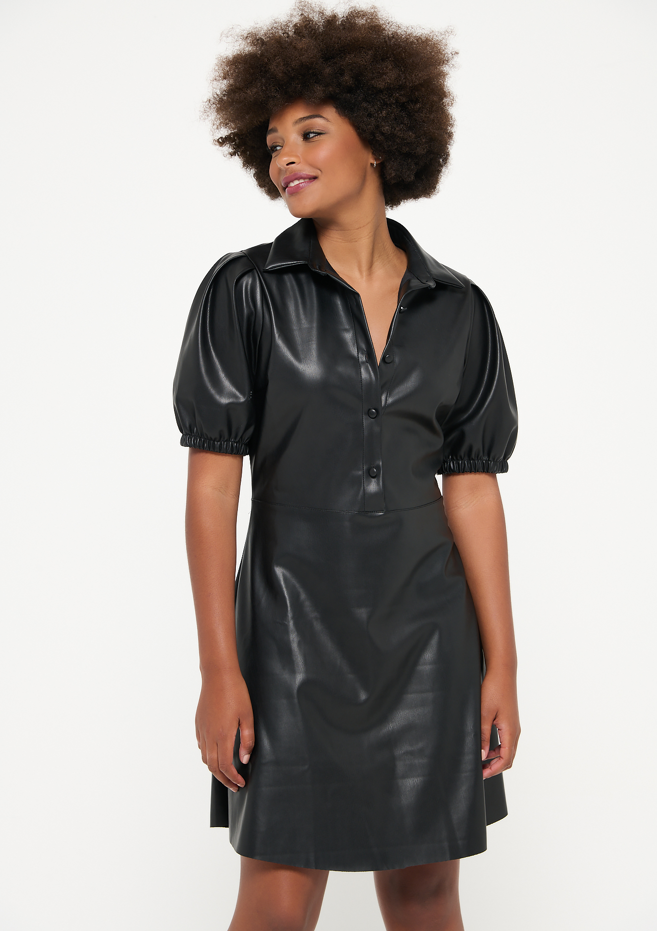 Robe chemise en similicuir - BLACK BEAUTY - 08102657_2600
